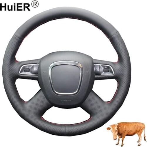 Hand Sewing Car Steering Wheel Cover Top Cow Leather For Audi A3 2006-2013 A4 (B8) A6 (C6) A8 A8 L Q5 Q7 2007-2011 S8 2008-2009