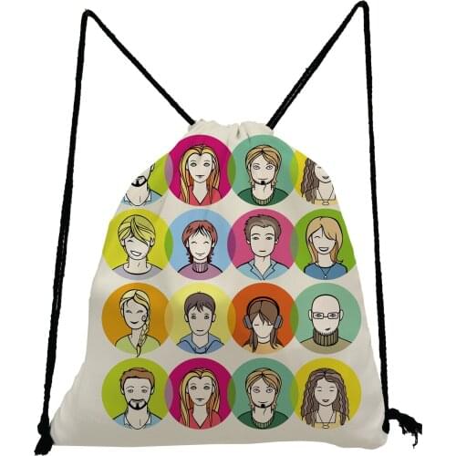 Various People Printed Backpack Unisex Casual Drawstring Bag High Capacity Shoe Bag for School Portable Storage Bag Art Book Bag