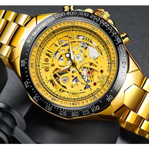 SEWOR Skeleton Mechanical Watch Gold Watches Top Brand Luxury Clock Automatic Watch Stainless Steel Male Wristwatch