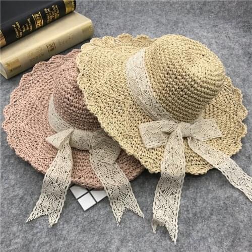 Handmade Wide Big Brim Straw Hat Summer Beach Hat For Holiday Vacation Women UV Protection Bow Female Big Along Ladies Hat