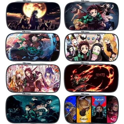Anime Demon Slayer Pen Bag Kimetsu No Yaiba Pencil Case Kamado Tanjirou Makeup Cosmetic Bag Functionary Cartoon Stationery Bag