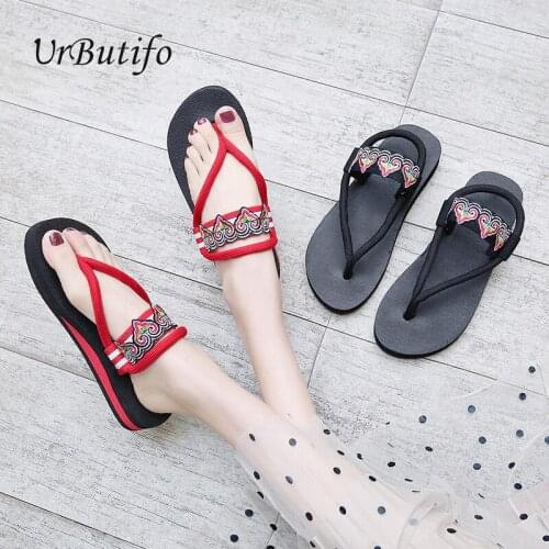 Urbutifo New Sandals Ethnic Style Women Summer Beach Shoes Casual Flat Ladies Sandals Shoes For Women Slip-On Sapato Feminino