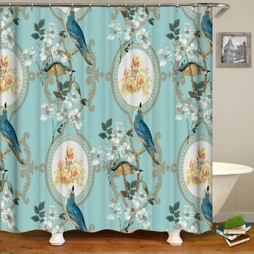 European Retro Flowers Birds Shower Curtains Bathroom Waterproof Bath Curtain Polyester Fabric Dafield Bath Screen with 12 Hooks