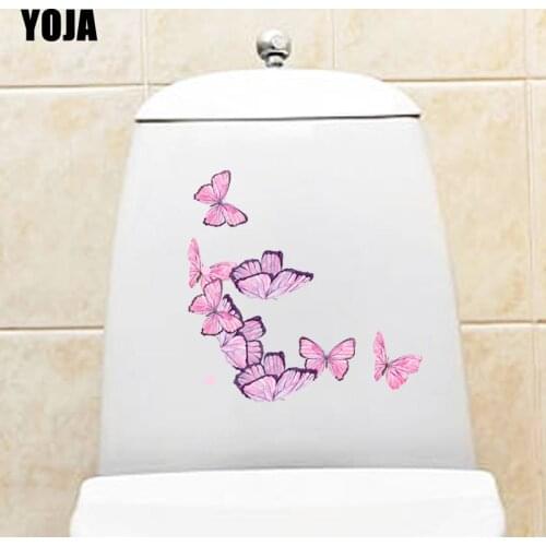 YOJA 22X13.6CM Cute Pink Butterflies Toilet Home Room Decal Decor Wall Sticker Modern Art T3-1281