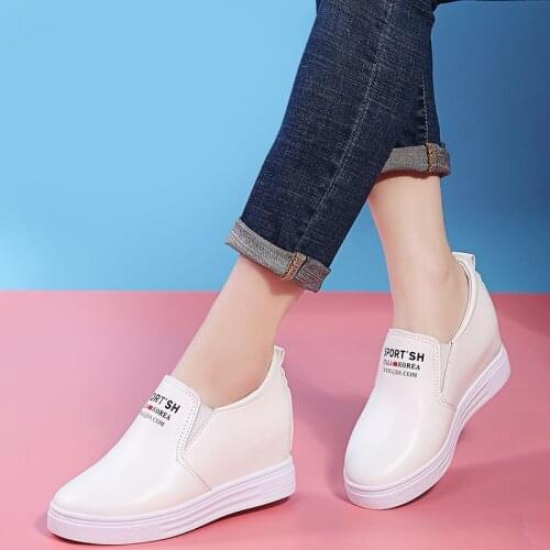 White sport shoes women new arrival wedges shoes for women pu leather gym shoes women black platform sneakers femme