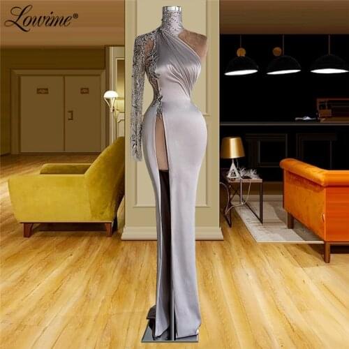 Lowime Beaded Applique One Shoulder Mermaid Long Evening Dresses Formal Gowns 2021 Luxury Beading Elegant For Women Party Night