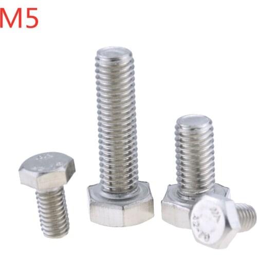10PCS M5*8-70 10 20 30 50 A2-70 304 Stainless Steel Metric Thread DIN933 External Outside Hex Hexagon Head Cap Screw Bolt M5x8