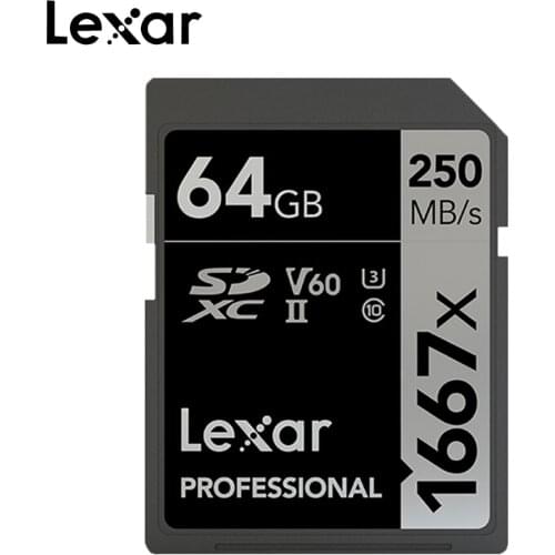 100%Original Lexar Memory Card 1667X 250MB/s Flash Card 64GB 128GB 256GB sd UHS-II U3 SD Card SDXC C10 For 3D 4K HD Video