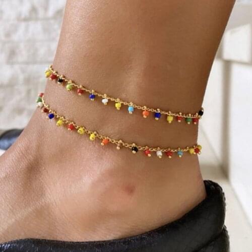 2 Pcs/Set Fashion Colorful Beads Anklets for Women Boho Gold Summer Beach Anklets Set Jewelry Accessories
