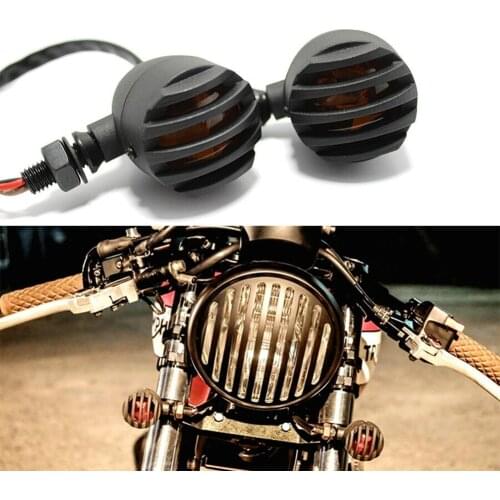 2PCS Retro Black Grill Bullet Amber Bulb Motorcycle Turn Signal Indicator Light for Harley Honda Suzuki Kawasaki Universal