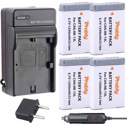 4Pcs Probty NB-13L NB 13L Battery + Charger for Canon PowerShot G5 X G7 X G7 X Mark II G9 X SX620 HS SX720 HS Digital Camera