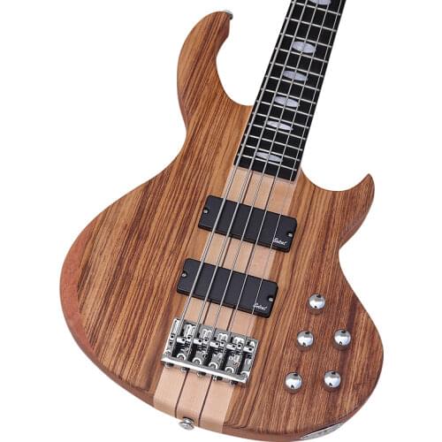 5 string electric bass guitar fretless neck through active Mahogany top solid okoume wood body bass guitar with fret line
