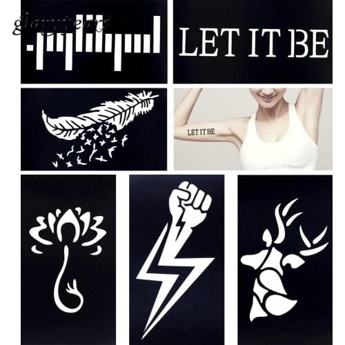 6 Pieces Body Paint Art Henna Tattoo Stencil Colored Drawing Feather Lotus Flower Design Small Glitter Tattoo Template 2019 G#11