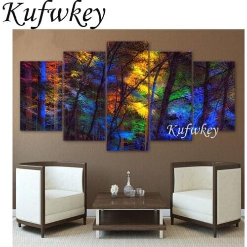 Diy 5d Diamond Painting Multi Figure trees Square Diamonds mosaic Full Diamond Embroidery Scenic Home Decor 3D Wall Art 5pcs/Set