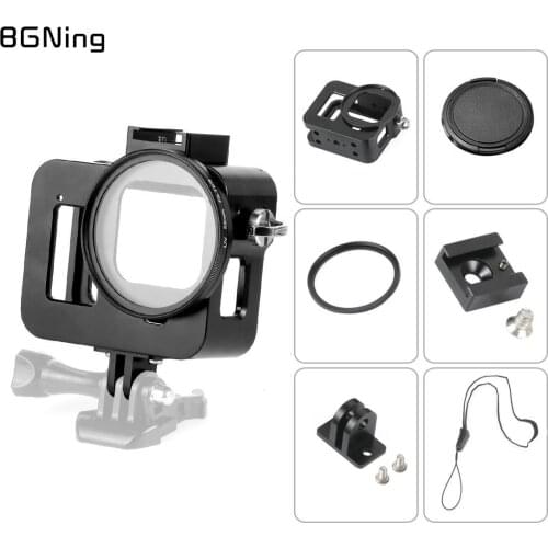 CNC Aluminum Protective Housing Shell Case Cage Frame for GoPro Hero 8 Black w 52mm UV Lens for Go Pro Action Camera Accessories