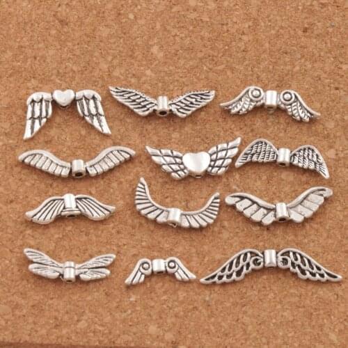 Assorted Angel Wings Beads Mixed 24PCS Zinc Alloy Spacers Jewelry DIY Alloy Loose Beads LM46