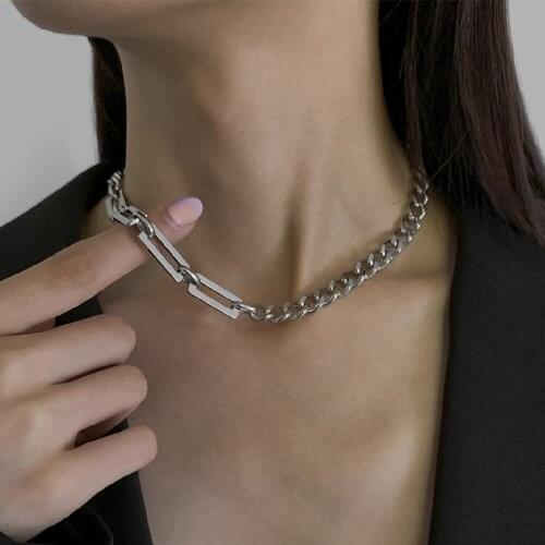 Cosysail Punk Stainless Steel Splicing Chain Necklace for Female Minimalist Chunky Chain Necklace Hip hop Jewelry Gift 2021