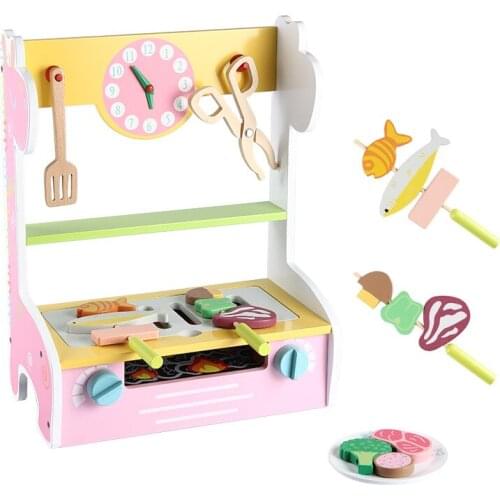 Kids Wooden Simulation Toys Educational Kitchen Utensils Simulation Barbecue Pretend Play Imitation Kebab Barbecue Grill Gifts