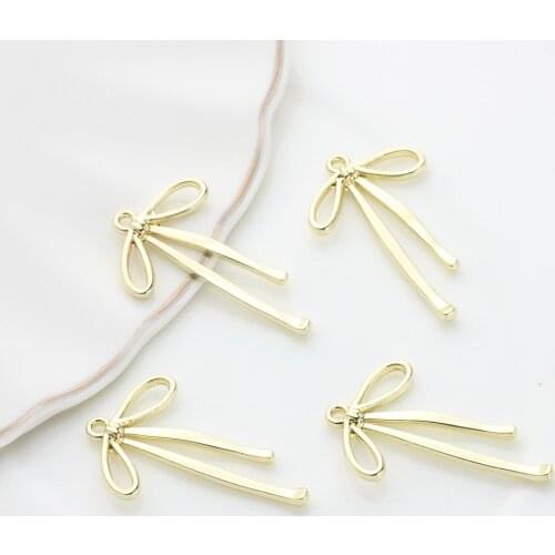 20*32mm 6pcs/lot Zinc Alloy Golden Long Hollow Bow Charms For DIY Fashion Pendant Earrings Jewelry Making Accessories
