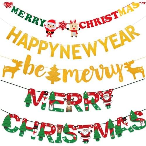 Happy New Year 2021 Paper Garland Merry Christmas Santa Claus Snowflake Elk Banner Bunting For Xmas Party Home Hanging Decor