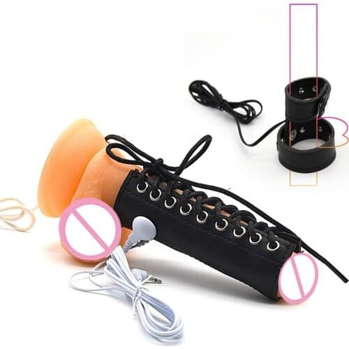 Electro Shock Penis Rings PU Leather Penis Sleeve Penis Electric Stimulation Cock Extender Rings Medical Themed Sex Toys For Men