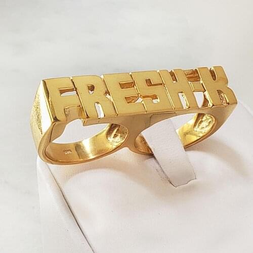3UMeter Custom Name Ring Personalized Double Fingers Ring Hiphop Men Fashion Jewelry 18k Gold-Plated Name Rings Gift Dropshipp