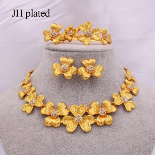 Dubai luxury gold jewelry sets African Ethiopia wedding party gifts for women Necklace Bracelet earrings ring jewellery set
