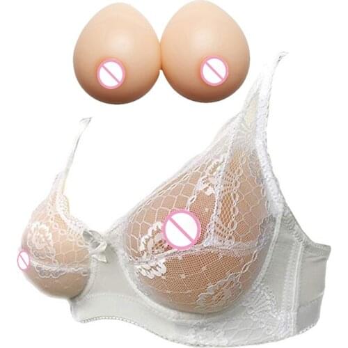 Lace Pocket Bra with One Pair Fake Silicone Breast For Crossdresser Mastectomy Drag Queen Ajusen