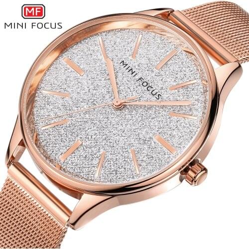 MINIFOCUS Casual Women Watches Quartz Watch Fashion Starry Sky Dial Rose Golden Mesh Strap Top Brand Luxury Wristwatches Relogio