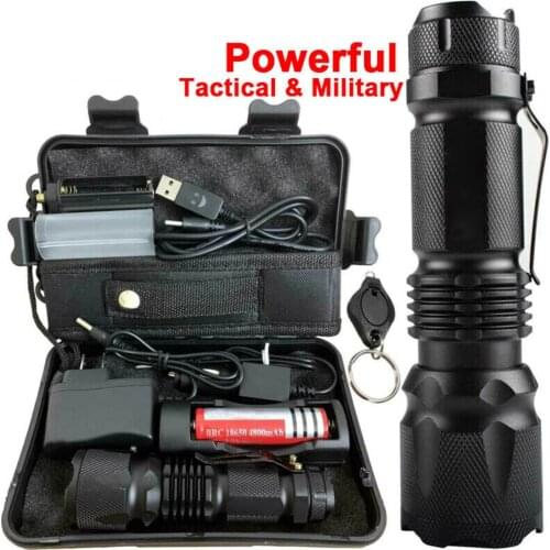 T6 Tactical LED Powerful Flashlight USB Torch Kit With Military Box LED Flashlight On The Battery Outdoor Lighting Equipment