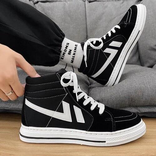 2021 Men Canvas Shoe High Top Comfortable Men Sneakers Flats Casual Shoes Men Breathable Walking Shoe Lace-Up Driving Shoes