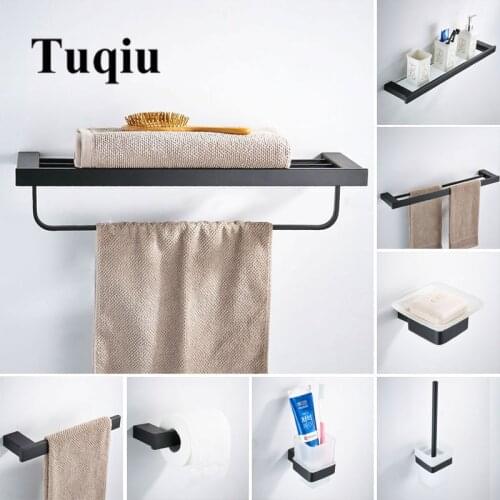 Bathroom Accessories Set Towel Rack Corner Shelf Paper Holder,Toilet Brush Holder Brushed Matt Black Bathroom Hardware set