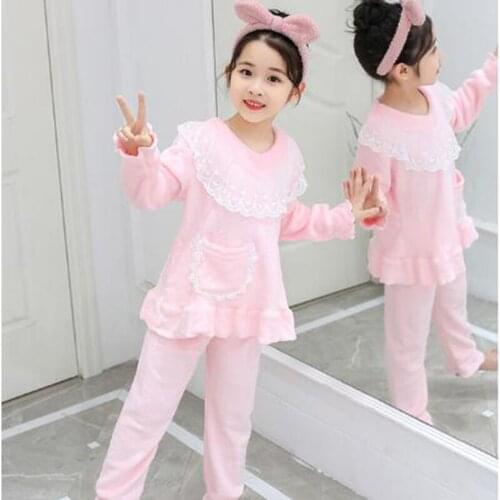 2021 New Winter Girls Flannel Sleepwear Pyjamas Boys Nightwear Cartoon Fleece Thick Children Pajamas Sets Kids Clothes Homewear
