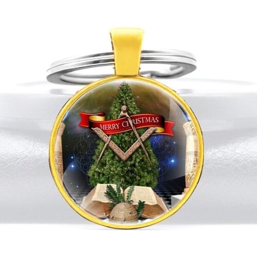 New Arrival Masonic Christmas Tree Logo Classic Glass Dome Key Chains Men Women Key Ring Jewelry Gifts