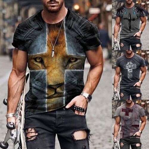New Men Fashion Abstract Painting Printing Casual Tops Summer Short Sleeves Tops Round Neck Athletic T-Shirts Plus Size