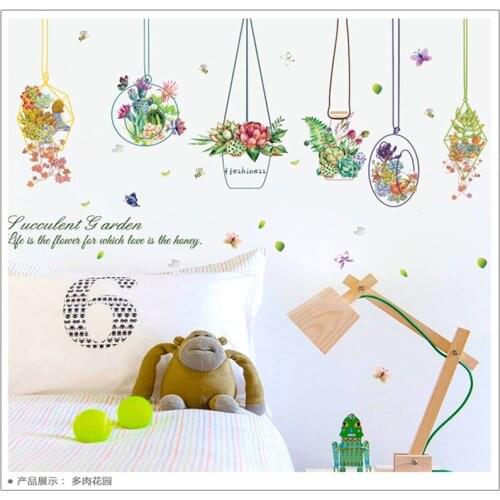 New Succulents Basket Painting Wall Sticker Home Decor DIY For Kids Decals Living Room Background Mural Art Window Stickers