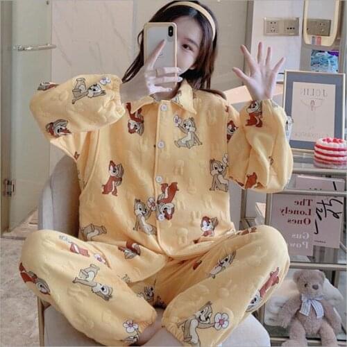 Maternity Nursing Sleepwear Breastfeeding Nightwear Women Pregnancy Fashion Cartoon 2PCs/Set Autumn Winter New Full Tops Clothes