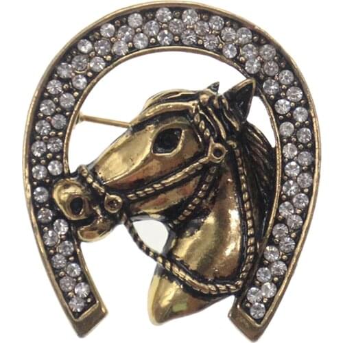 Wholesale new arrival rhinestone animal gold silver horse head brooch