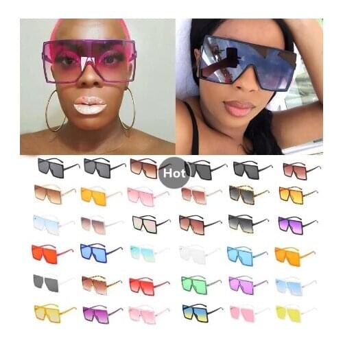 Wholesale 34 Colors One Piece Square Sunglasses For Women Men Vintage Oversized Gradient Sun Glasses Female Elegant Shades Uv400