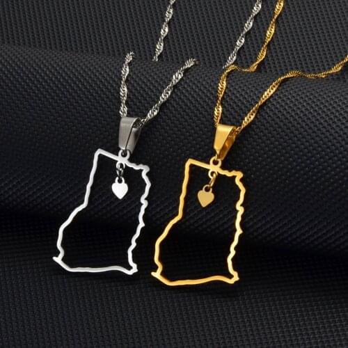 Anniyo Ghana Map With Heart Pendant Necklaces Women Girls Silver Color/Gold Color Charm Ghanaian Jewelry Gift #235121