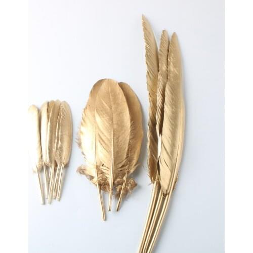 Dipped Gold Duck Feathers Goose Feathers for Crafts 10-30CM/4-12inch White Natural Pheasant Feathers for Jewelry Making Carnival