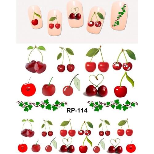 NAIL ART BEAUTY NAIL STICKER WATER DECAL SLIDER CARTOON FRUIT CHERRY STRAWBERRY GRAPE BANANA APPLE RP109-114
