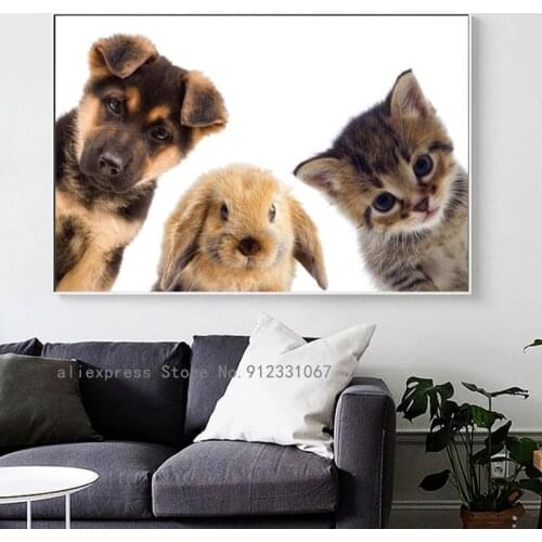 Modern Animal Art Lovely Cat Dog Canvas Painting Wall Art Posters Prints Wall Pictures for Living Room Home Wall Cuadros Decor