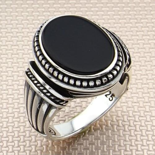 Modern Silver Ring Oval Black Onyx Silver Ring Men Silver Ring Made in Turkey Solid 925 Sterling Silver