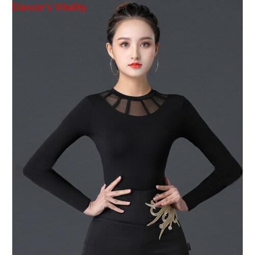 Latin Dance Top Modal Round Neck Shirt Long Sleeve Practice Clothes Ballroom Dancewear Female Elegant Performance Clothing