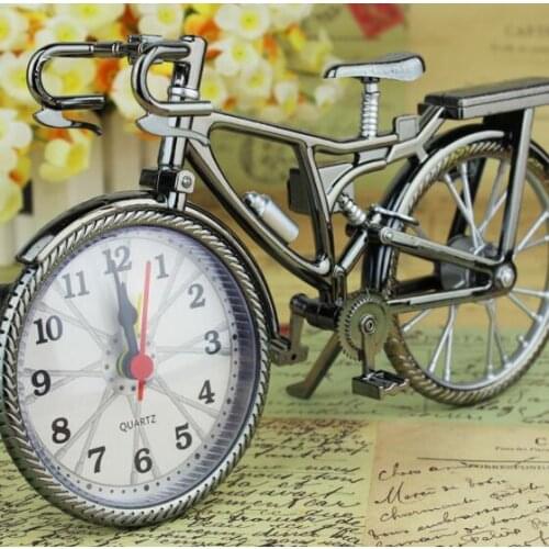 Pestelley Vintage Mini Bicycle Model Alarm Clock Battery Powered Bedroom Desk Glamorous Stand Clock Quartz Gift
