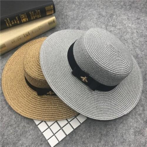 Fedoras Panama Summer Straw Hat Brief Girdle Beach Hats New Decoration Sun Hat for Women Flat Top