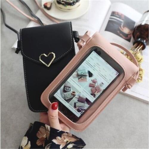 Transparent Phone purse Womens Smartphone Touch Screen Mobile Wallet new hasp Crossbady Leather Female Brand MiNi Shoulder Bags