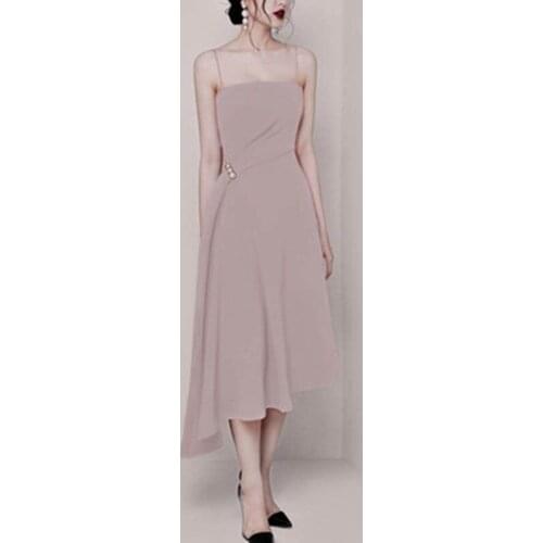 2019 Fashion Spaghetti Strap Party Midi Women Dress Runway Beading Sexy Backless Dressess Slim Irregula Strapless Summer Dress