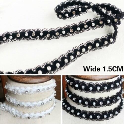 1.5CM Wide Exquisite Glitter Diamond Beads Handmade Elastic Lace Embroidery Ribbon Collar Neckline Edge Trim DIY Sewing Supplies